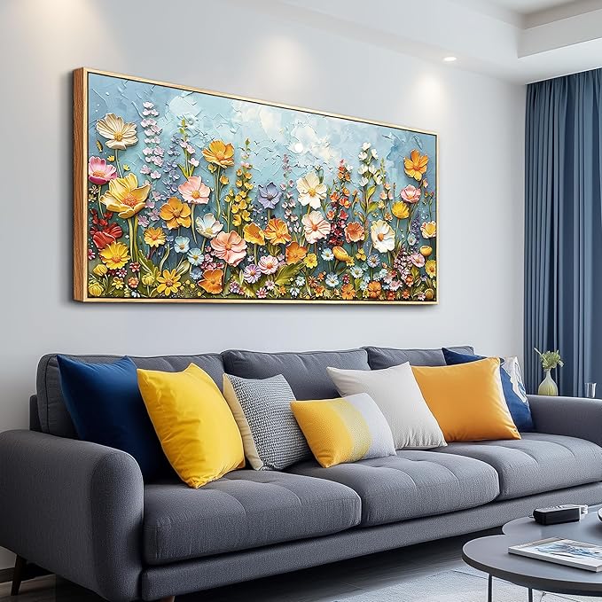 PHAOHUAXM Canvas Wall Decor For Living Room Dining Room Mural Vintage Print Picture YAbstract Colored Floral Wood Frame Artwork For Farmhouse Kitchen Bedroom Corridor Home Decor Aesthetics 20x40 In