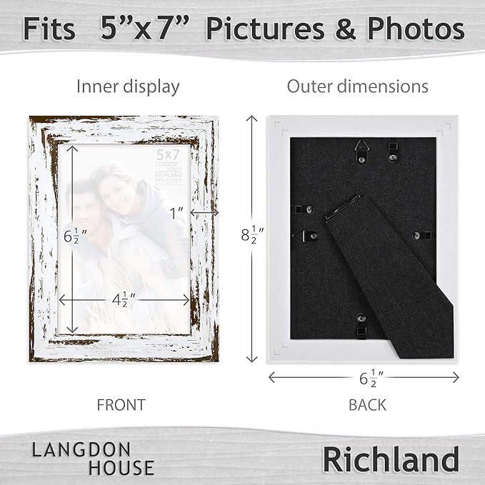 Langdon House 5x7 Picture Frames (Distressed White, 6 Pack) Farmhouse Style, Richland Collection