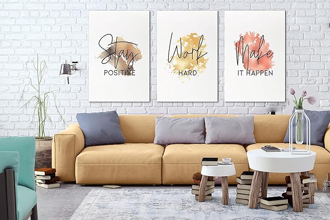 SHMAO Office Canvas Wall Art Motivational Wall Decor, 3 Piece Stay Work Make Print Pictures for Office Wall Decor Women Inspirational Framed Artwork Home Office Decor 24”x36”x3 Panels