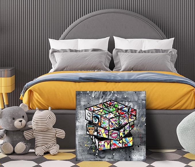SIXTTART Graffiti Wall-Art - Banksy Canvas Wall Art For Living Room Large Size - Abstract Art Wall Decor - Street Pop Art Modern Art Wall Decor 30" W x 30" H Stretched And Framed Ready To Hang