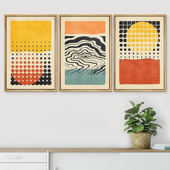 SIGNWIN Framed Canvas Print Wall Art Set Mid-Century Colorful Polygon Collage Abstract Geometric Illustrations Graffiti & Street Art Modern Art for Living Room, Bedroom, Office - 16"x24"x3 Natural