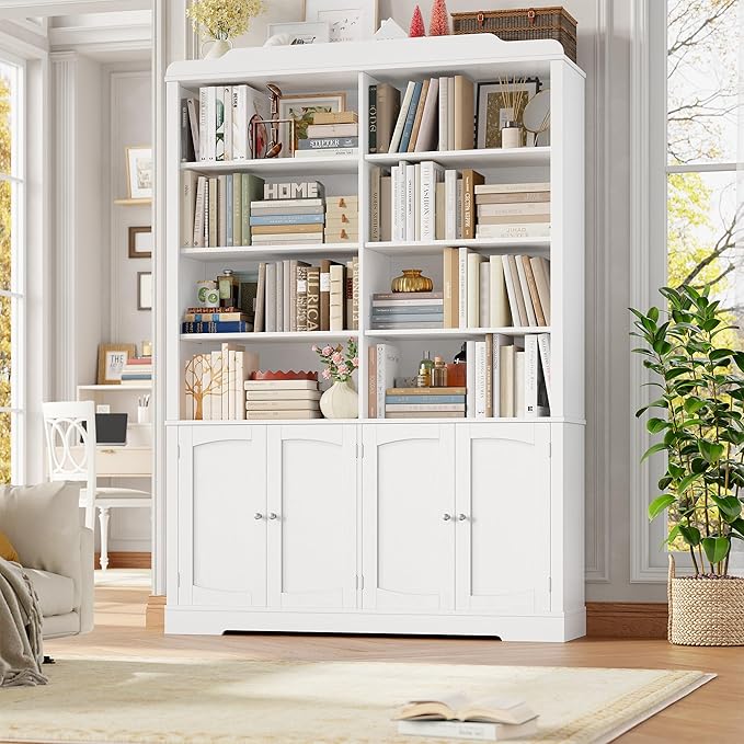 FACBOTALL 73.1" Tall Bookcase and Bookshelf, Wide Bookshelfs with Doors and Adjustable Shelves, 6 Tier Large Bookshelf with Storage, Tall Storage Cabinet for Living Room, Home Office, White