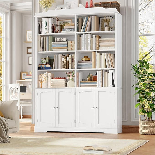 FACBOTALL 73.1" Tall Bookcase and Bookshelf, Wide Bookshelfs with Doors and Adjustable Shelves, 6 Tier Large Bookshelf with Storage, Tall Storage Cabinet for Living Room, Home Office, White