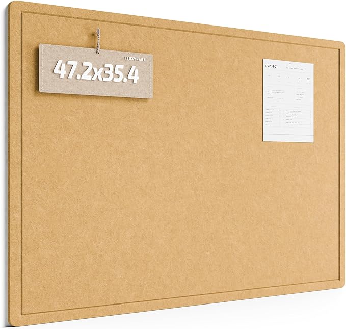 Fluxynara Large Bulletin Board, 47.2" x 35.4"Cork Board Alternative with 24 Safe Removable Adhesive Tabs, Foldable Felt Pin Board for Home Office, Classroom, Bedroom,Entryway for Walls— Mustard Yellow