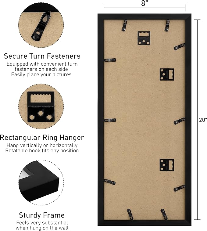 VIOLABBEY 8x20 Collage Picture Frame - Fits Four 4x6 Photos with Mat or One 8x20 Picture without Mat - Black Wall Decor