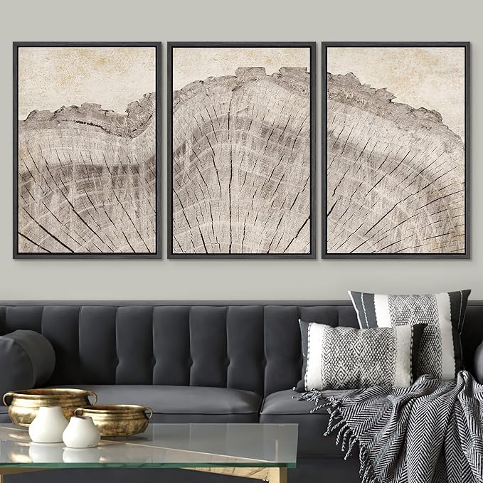 SIGNWIN Framed Canvas Print Wall Art Set Retro Close Up Oak Wood Tree Rings Nature Wilderness Illustrations Modern Art Decorative Farmhouse Zen for Living Room, Bedroom, Office - 24"x36"x3 Black