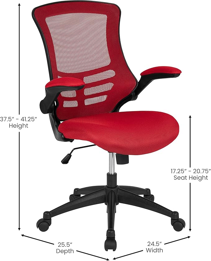 Flash Furniture Kelista Mid-Back Red Mesh Swivel Ergonomic Task Office Chair with Flip-Up Arms