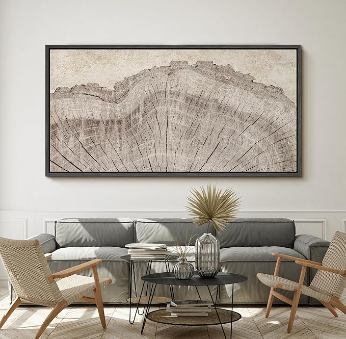 SIGNFORD Extra Large Framed Canvas Tree Ring Texture Wood Slice Illustrations Modern Art Calm Warm for Living Room, Bedroom, Office - 60"x30"
