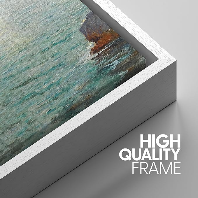 SIGNWIN Framed Canvas Print Wall Art Set Coastal Seascape Classic Ocean View with Sailboat and Rocky Shoreline Illustrations Modern Art Decorative for Living Room, Bedroom, Office - 24"x36"x3 White