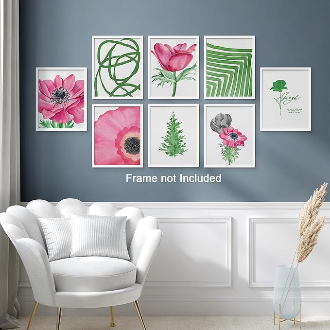 SIGNWIN Adhesive Canvas Poster Bathroom Decor, Wall Art Room Decor Multicolor for Living Room, Bedroom, Office Pink Daisy Jungle Tropical Botanical Palm Leaf Nature Abstract Shapes - 8"x10"x 8