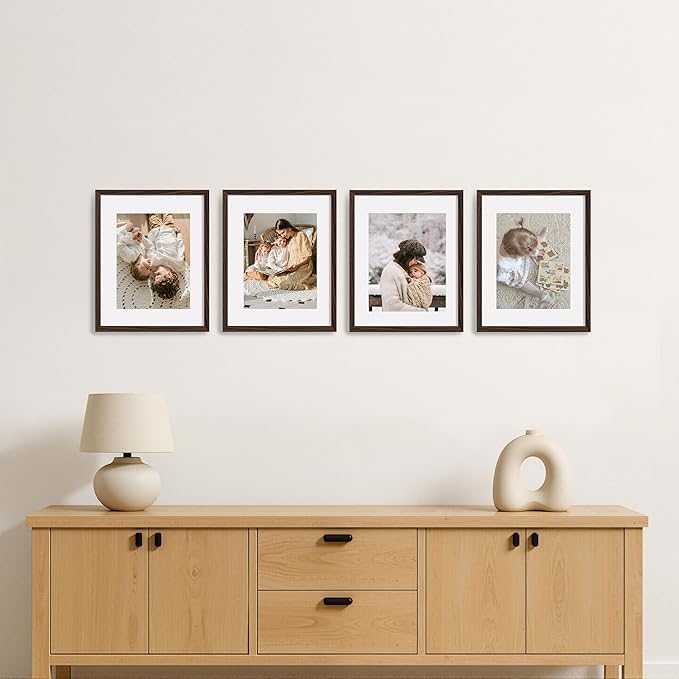 eletecpro 11x14 Picture Frames Set of 10, Picture Frames Collage Wall Decor Display 8x10 Photo With Mat or 11x14 without Mat, Home Decor Gallery Frame for Wall Mounting, Walnut Brown