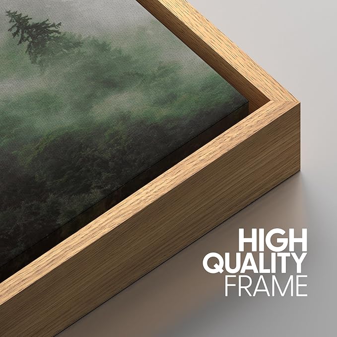SIGNWIN Framed Canvas Print Wall Art Woodland Nursery Decor Set Fog & Mist Over Green Pine Tree Forest Nature Wilderness Modern Art Chic Landscape for Living Room, Bedroom, Office - 24"x36"x3 Natural