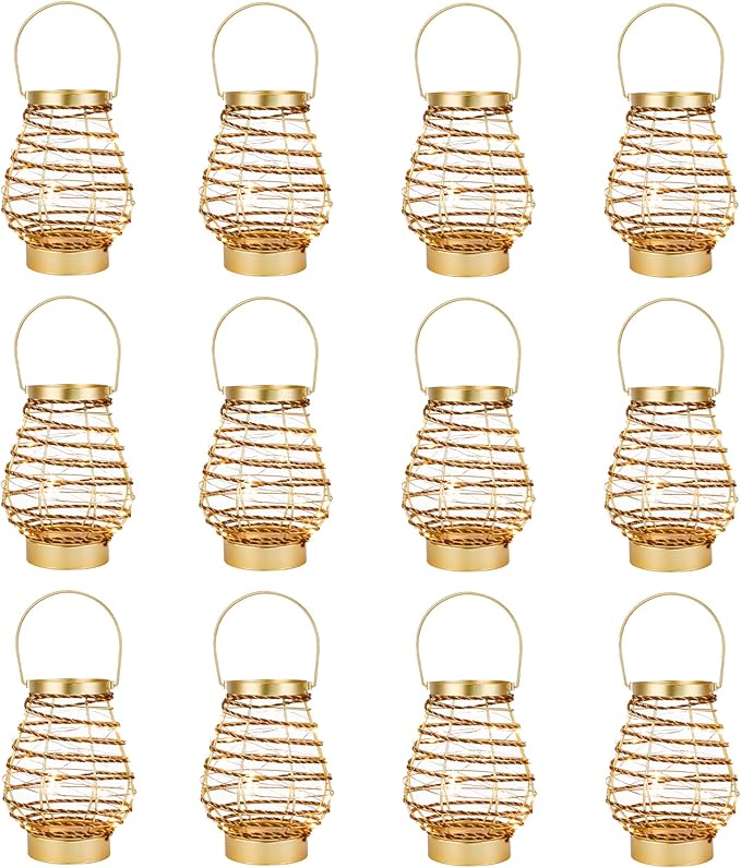 Set of 12 Metal Cordless Table Lamp 8 "H Metal Cage LED Cage Lamp with 6-Hour Timer, Vintage Decorative Fairy Lights Lantern for Indoor/Outdoor Bedrooms Weddings Parties Patio Events