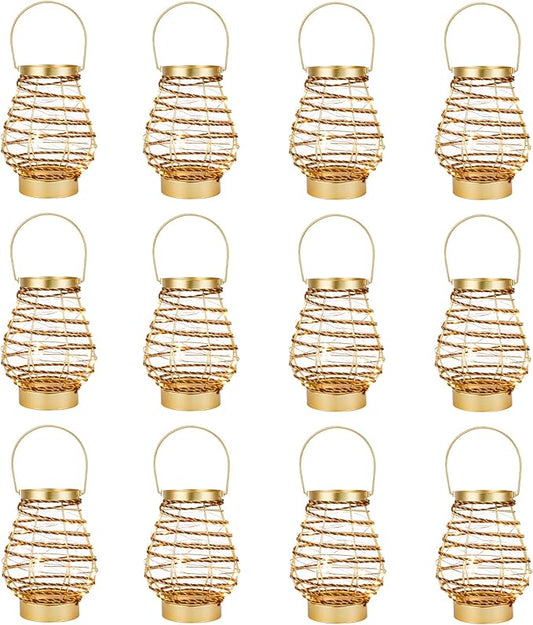 Set of 12 Metal Cordless Table Lamp 8 "H Metal Cage LED Cage Lamp with 6-Hour Timer, Vintage Decorative Fairy Lights Lantern for Indoor/Outdoor Bedrooms Weddings Parties Patio Events