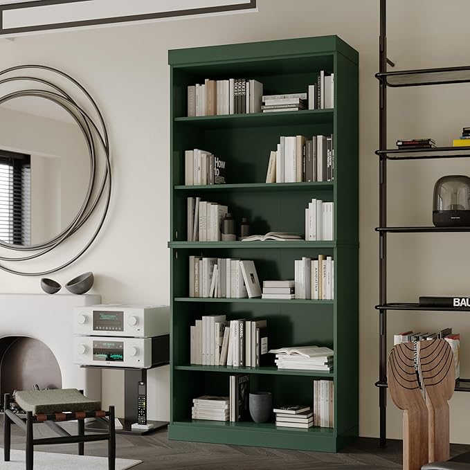 Palace Imports Solid Wood Bookcase - Stackable Modular 6-Tier Bookshelf - 71.5" Tall x 32" Wide - Green, Open Display Shelf for Living Room, Office, Renewable 100% Eco-Friendly Wood, Made in Brazil