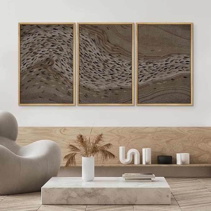 SIGNWIN Framed Canvas Print Wall Art Set Bison Migration African Animal Migration Illustrations Modern Art Decorative Abstract for Living Room, Bedroom, Office - 24"x36"x3 Natural