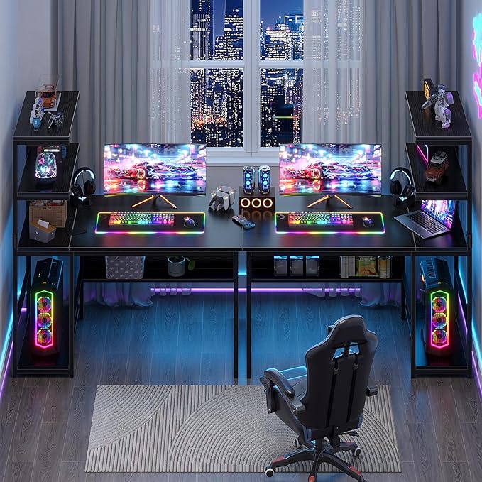 ALISENED 47 Inch Computer Desk with 4-Tier Storage Shelves, Modern Large Office Desk Computer Table Studying Writing Desk Workstation with Bookshelf and Tower Shelf for Home Office
