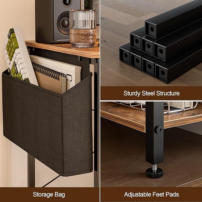 Grandder 47 Inch L Shaped Computer Desk with Reversible Storage Shelves, Home Office Corner Desk Study Writing Table with Hutch, Study, Rustic Brown