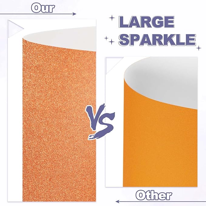 PATIKIL 20Sheets Orange Glitter Cardstock, 12x12In Glitter Paper Card Stock Shiny Scrapbook 250gsm Sparkly Paper Large Shimmer for Crafts Scrapbook DIY Art Wedding Party