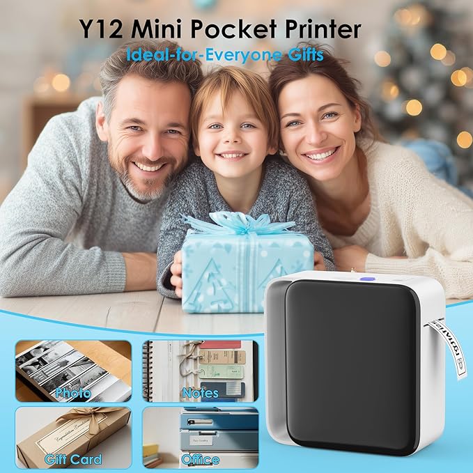 Y12 Bluetooth Label Maker Machine (No Tape), Wireless Thermal Sticker Printer for Home, Kitchen, Office & Organization – Mini Portable Label Maker with Versatile Templates, White
