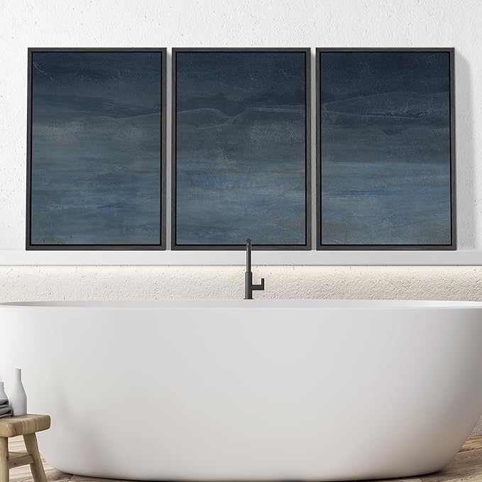 SIGNWIN Framed Canvas Print Wall Art Abstract Blue Landscape Modern Minimalist Navy Blue and Gray Nature Wilderness Modern Art Cool for Living Room, Bedroom, Office - 16"x24"x3 Black