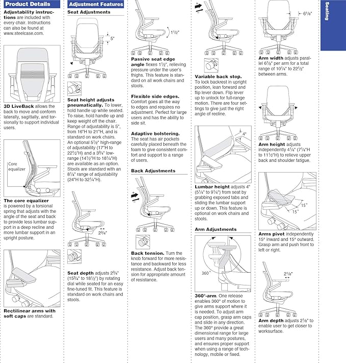 Steelcase Gesture Office Desk Task Chair with Headrest Plus Lumbar Support Cogent Connect Blue Jay Fabric Standard Platinum Light Frame (Light/Light)