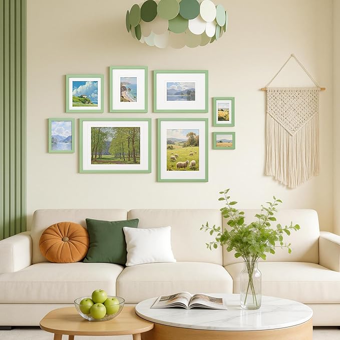 Egofine 4x6 Picture Frames 4PCS Covered by Plexiglass for Picture 3x4.5 and 3.5x5 with Mat or 4x6 whitout Mat Made of Solid Wood for Table Top Display and Wall Mounting Photo Frame, Green