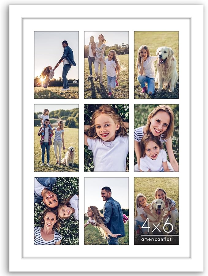 Americanflat 4x6 Collage Picture Frame with Polished Plexiglass - Multi Picture Frames Fit Nine 4x6 Photos or Use as One 14x20 Frame for Wall Display - Signature Collection - White