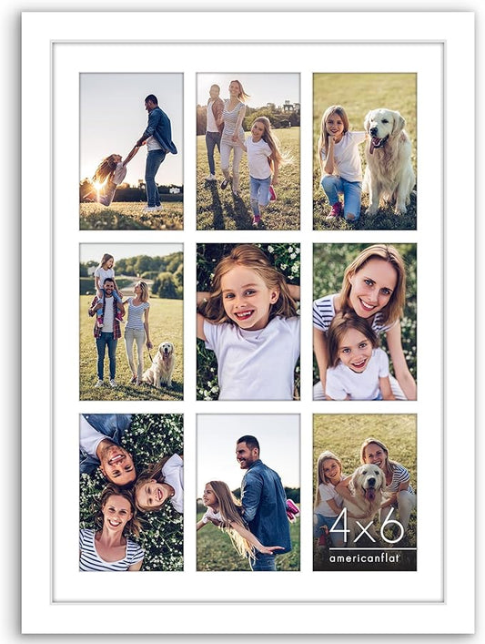 Americanflat 4x6 Collage Picture Frame with Polished Plexiglass - Multi Picture Frames Fit Nine 4x6 Photos or Use as One 14x20 Frame for Wall Display - Signature Collection - White
