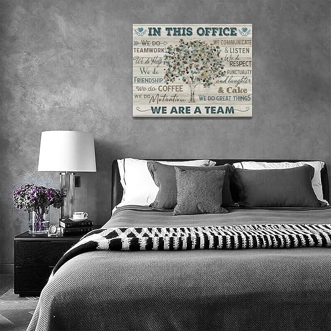 yerretin In this Office Wall Art Motivational Quotes Pictures Wall Decor for Office Inspirational We Are A Team Canvas Painting Room Decorations Artwork Framed Ready to Hang, 16"x12"