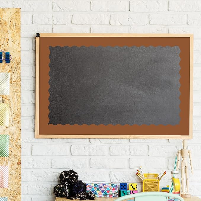 Whaline 65.6ft Boho Brown Color Bulletin Board Borders 4 Rolls Brown Die-Cut Board Trim for Classroom Office Chalkboard Wall Decor