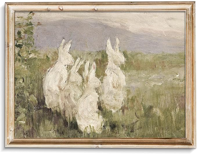 uniro Abstract Easter Bunnies Wall Art Decor, Animal Rabbit Drawing Etching Rustic Picture, Vintage Farmhouse Decor Bunny Sketch Drawing, Minimalist Mid Century Country Room Decor (8" x 10"-UNFRAMED)