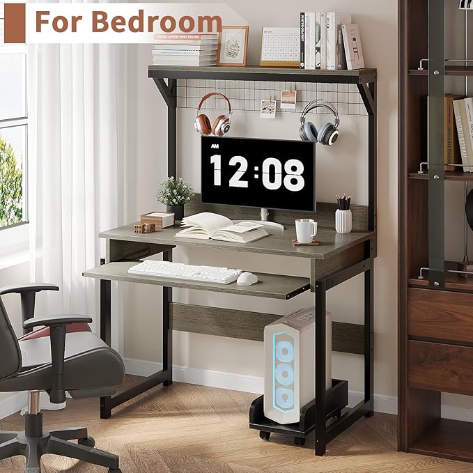 ALISENED 31.5" Small Computer Desk with Hutch, Office Desk Study Table Writing Desk Workstation PC Table for Home Office, Space Saving Design