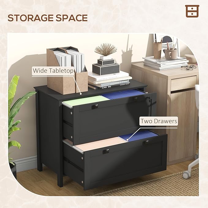 2 Drawer File Cabinet with Lock, Home Office Filing Organizer, for Letter Legal A4 Size Labeled Folders File Folder Storage, Wood Lateral Filing Cabinet (Black-W31.1*D15.7*H28.3in)