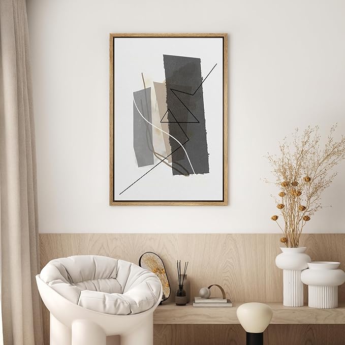 SIGNWIN Framed Canvas Print Wall Art Geometric Abstract in Neutral Tones Illustrations Modern Art Minimal Multicolor for Living Room, Bedroom, Office - 24"x36" Natural