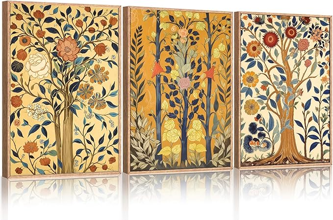 Large Vintage Floral Tree Framed Canvas Wall Art,Abstract Flower Wall Decor,Nature Botanical Painting,Classic Boho Artwork for Living Room,Bedroom,Dining Room,Farmhouse -16"x24"x3