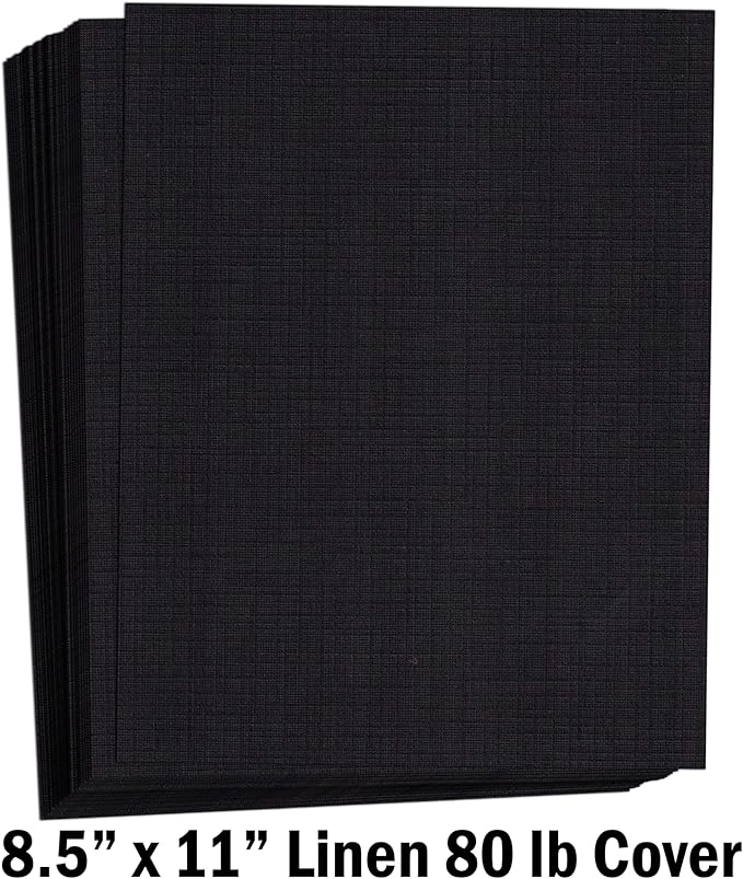 Hamilco Colored Cardstock Scrapbook Paper 8.5x11 Linen Textured Color Card Stock Paper Black 80 lb Cover 50 Pack