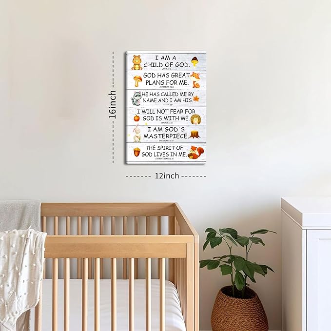 Scripture Canvas Wall Art for Kids Room – Christian I Am a Child of God Bible Verse Wall Decor, Framed Religious Picture Art Prints for Nursery, Classroom, Bedroom 12x16in