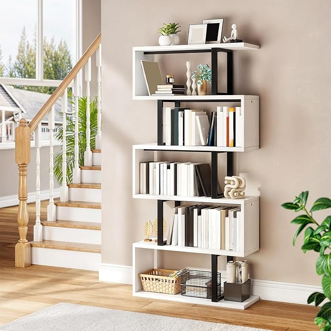 YITAHOME Tall Bookshelf Modern Book Shelf 6 Tier Bookcase, Open Display Storage Rack Shelves for Living Room/Bedroom/Home/Office/Kitchen, White