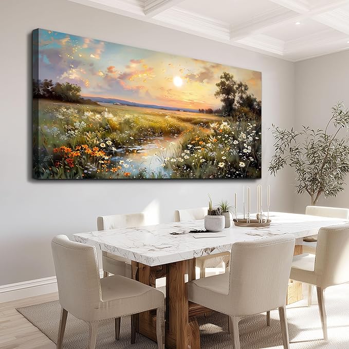 hyidecorart Large Canvas Wall Art for Living Room Wall Decor Bedroom Vintage Farmhouse Wildflower Wall Painting Office Decorations Nature Landscape Picture Artwork Aesthetic Home Decor Ready To Hang