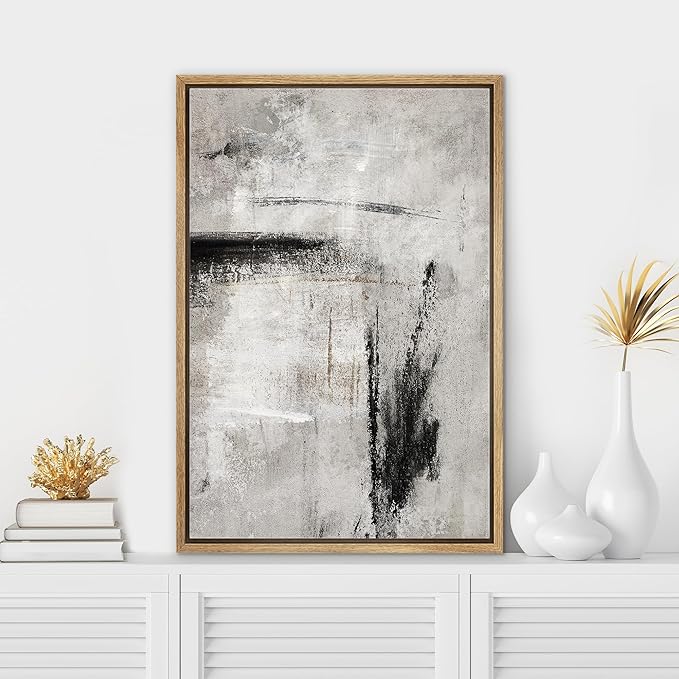 SIGNWIN Framed Canvas Print Wall Art Dynamic Abstract Brush Strokes Illustrations Modern Art Minimal Multicolor for Living Room, Bedroom, Office - 24"x36" Natural
