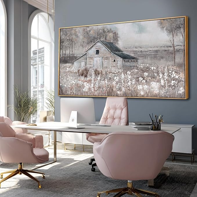SDYA Flower Canvas Wall Art Cow Pictures Wall Decor Landscape Photo Prints 29"x58" Large Artwork for Living Room Poster for Office