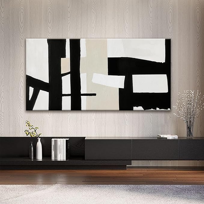 QSQ Large Abstract Wall Art For Living Room Prints Artwork Abstract Canvas Art Wall Decor Black White Wall Art Modern Painting Decor Picture For Bedroom Hotel Office Artwork 29 x 58 Inch