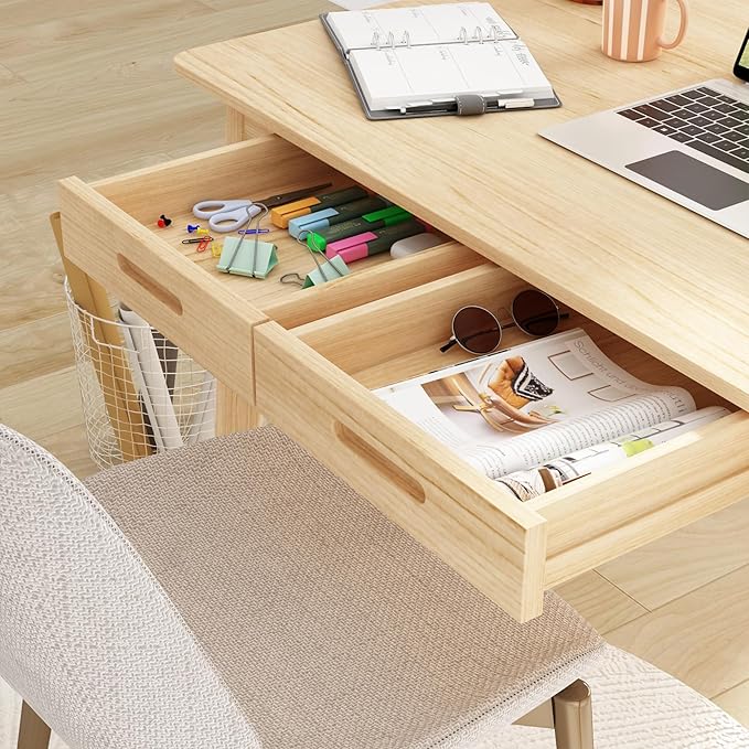 Home Office Computer Desk Coner Desk with 2 Drawers, Study Writing Table for Home Office, Study, Wood Color (39.3 ”W x 23.6”D x 29.1”H)