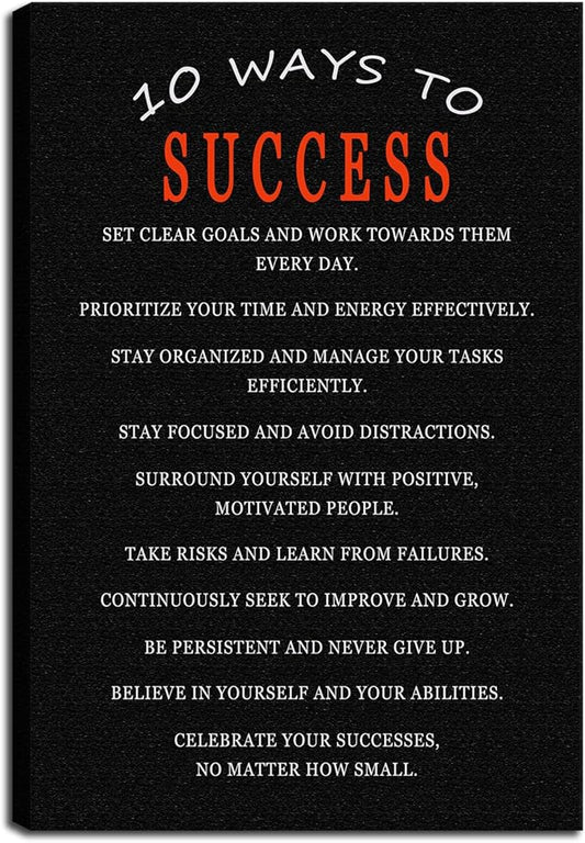 WYJDFART Motivational Wall Decor Positive Success Principles Wall Art 10 Essential Rules for Achieving Goals Motivational Print for Office Home Gym Classroom Framed Ready to Hang[24" W X 36" H]