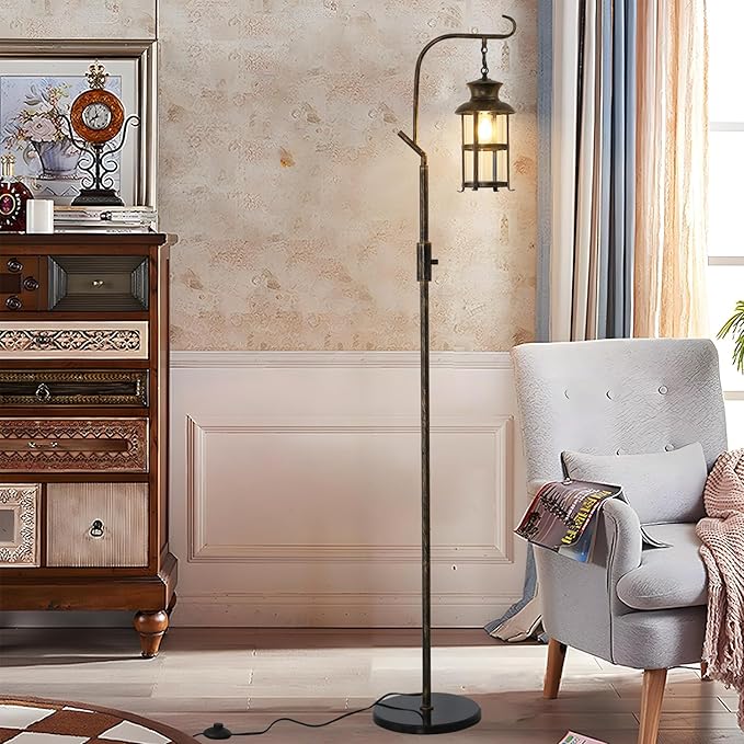 Vintage Dimmable Floor Lamp,Classical Lanterns Standing Lamp, Rustic Farmhouse Floor Lamp with Bronze Finish for Living Room Bedroom,Bar,Basement (Bronze)