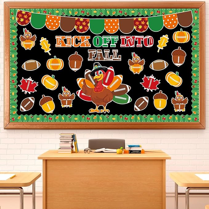 Fall Football Thanksgiving Bulletin Board Decorations Set Kick Off into Fall Classroom Decor Autumn Maple Leaf Paper Cutouts Football Border Sport Party School Classroom Chalkboard Wall Supplies Favor