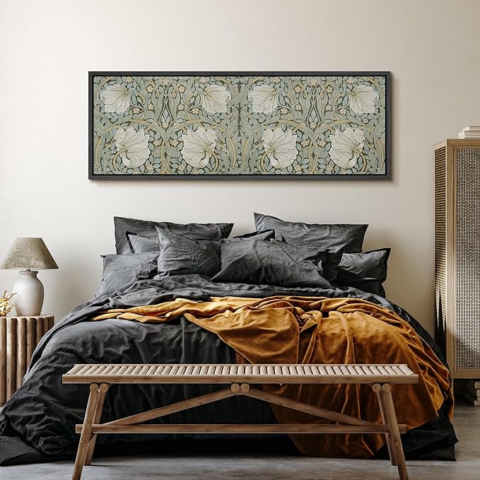 SIGNFORD Large Framed Canvas Vintage Nouveau Floral Pattern Illustrations Modern Art Calm Warm for Living Room, Bedroom, Office - 60"x20"
