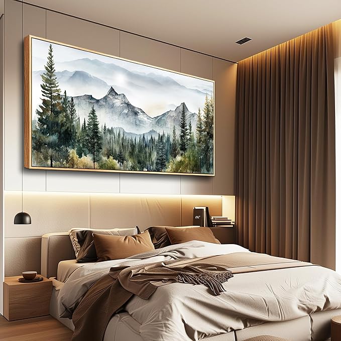 hyidecorart Abstract Mountain Scenery Paintings Wall Pictures Artworks Large Wall Art For Living Room Wood Framed Decorations For Bedroom Office Canvas Wall Decor Ready To Hang Home Decoration