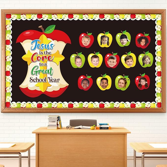 Pajean Christmas Jesus Bulletin Board Christian Religious Classroom Decor Jesus is The Core to a Great School Year Apple Bulletin Board for Xmas Sunday School Church Window Door Wall Teacher Supplies